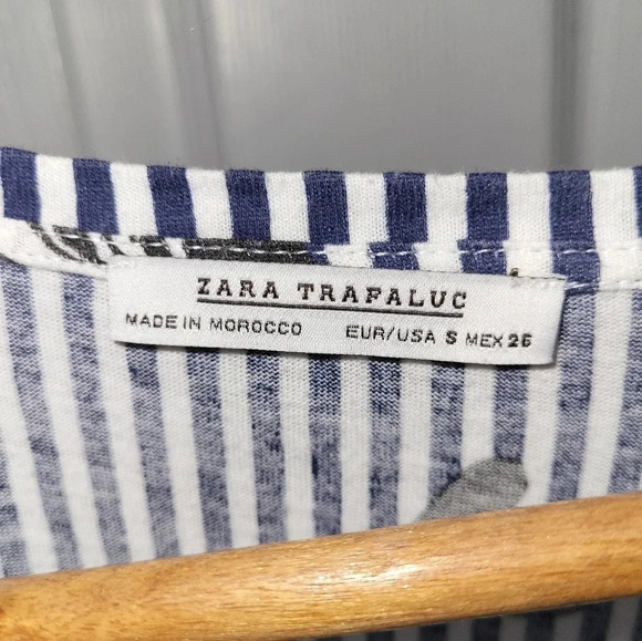 ZARA Artist Paint‎ Tubes Blue White Striped Blouse Top Size Small - Picture 4 of 6